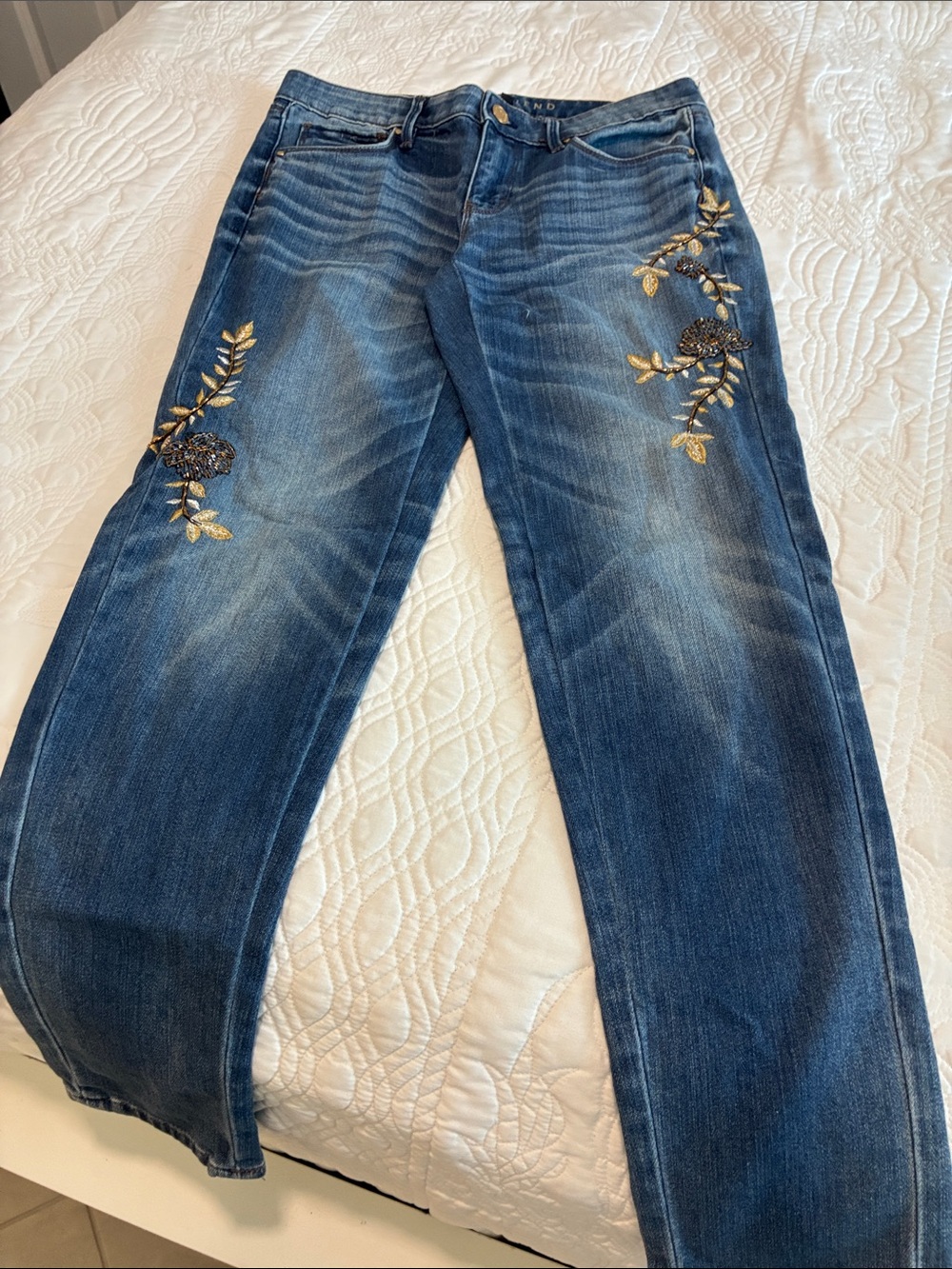 White House Black Market Blue Embroidered Girlfriend Jeans